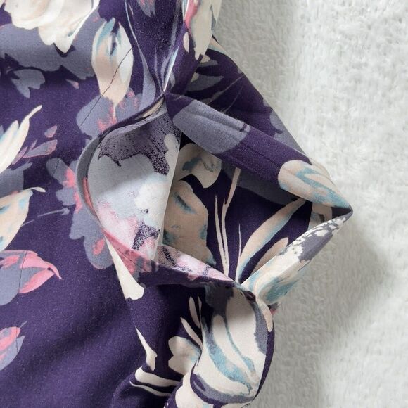 J Jill Vista Midi Dress Sz L Black Cherry Floral V-Neck Short Sleeve Pockets - Picture 4 of 10